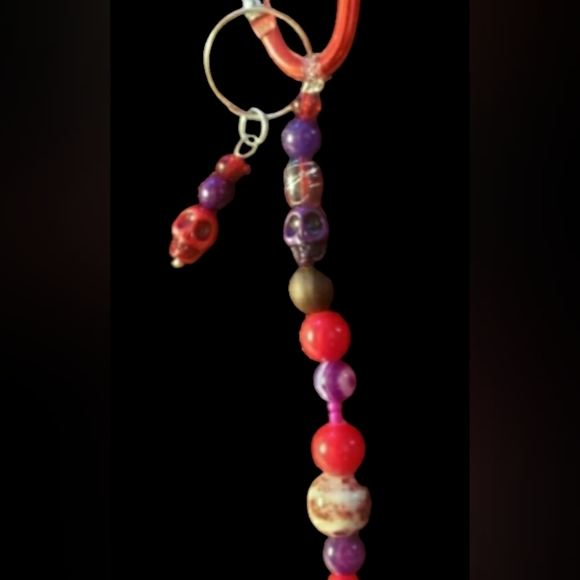 Dia de Muertos Red & Purple Hand Crafted Keychain - Picture 3 of 7